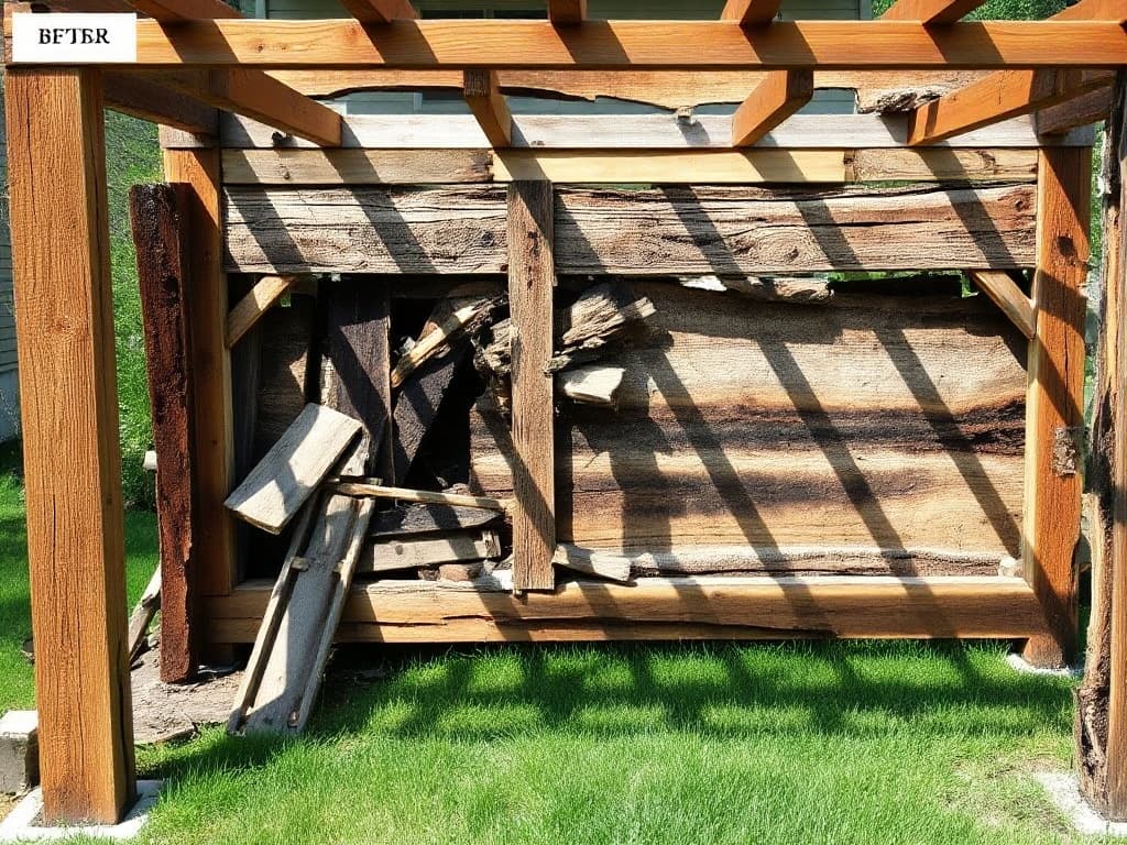 Rotted deck frame before rebuild — Jarjus Lawn Care, Central Illinois
