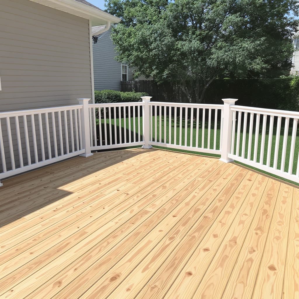 Restored wooden deck with new boards and clean railings — Jarjus Lawn Care, Central Illinois